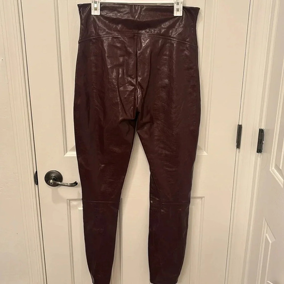 SPANX Faux Patent Leather Leggings in Burgundy - Picture 4 of 7